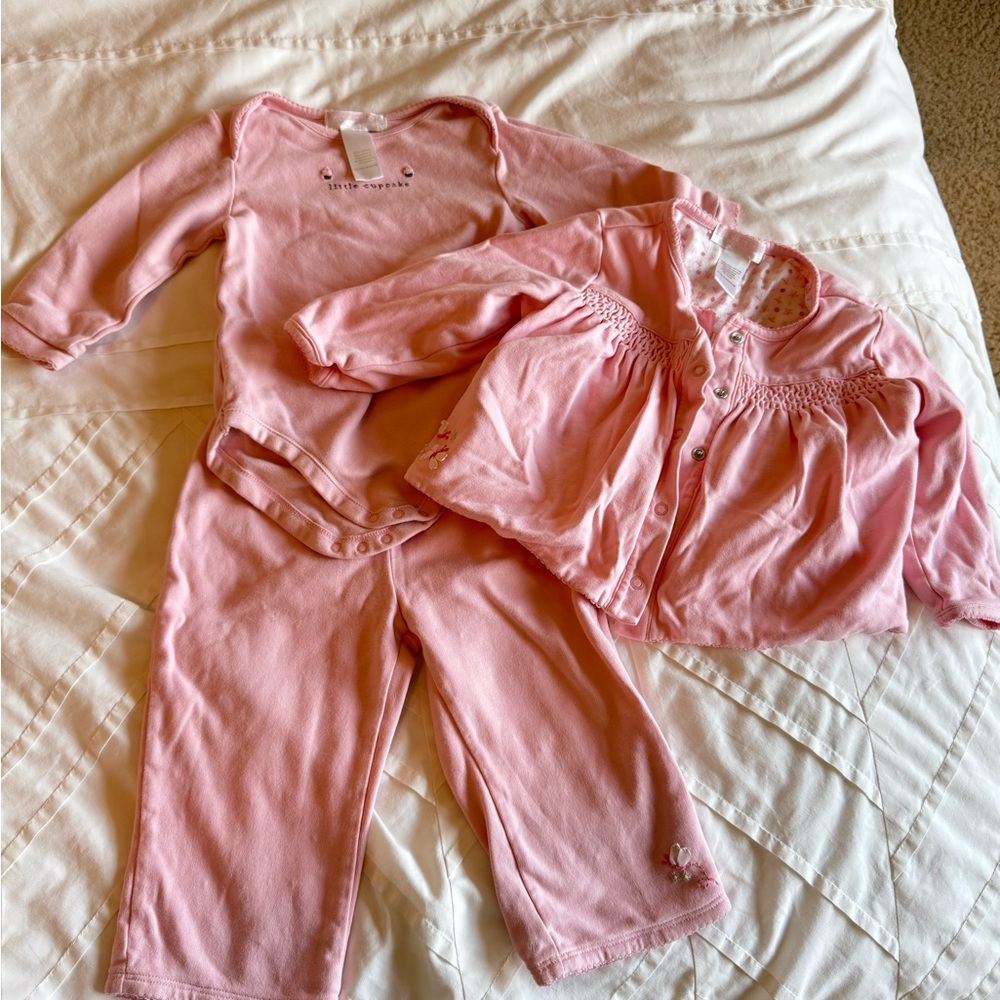 Janie and Jack Pink Kids Set. Pants, onsie, and jacket.